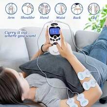 12 piece set (1 * host+2 * connecting cables+8 pads+1 USB cable) Double-Port EMS Massager, Acupuncture Device with Electronic Pulse Microcurrent Relax, Hand Exerciser for Home Fitness and Stickers - Ideal for Home and Travel Use, White, Travel Massage Tool, Sleek Design, Durable Silicone - Blanco - Ver 7