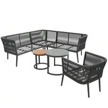 Conjunto de salón de jardín para 5-6 personas, conjunto de sofás de exterior grande, grupo de asientos de 6 niveles con banco de agua y banco de besos, conjunto de sofás modulares para terraza con balcón, gris - Gris - Ver 7
