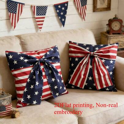 Independence Day Pillowcase, New Striped Flower Seat Cushion, Indoor Holiday Decoration Sofa Cushion, Patriotic Decorative Pillowcase Farmhouse Independence Day Cushion Cover, Sofa, Summer Home, Outdoor Decoration, Single Side, No Pillow Core