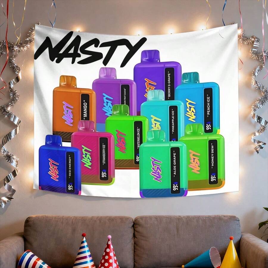 A Soft And Skin-Friendly Tapestry Featuring The Nasty Flavored Vape Product, Perfect For Everyday Use As A Unique Decoration. The Colors Are Durable And Won'T Fade Over Time - 彩色 - 查看 1