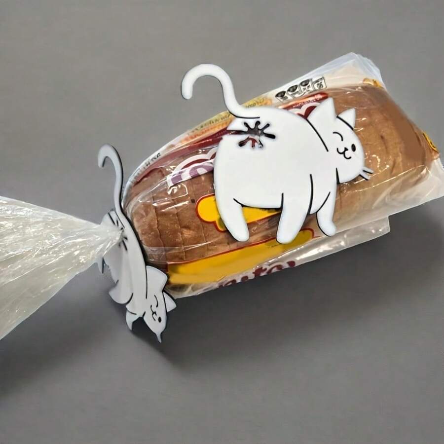 半个猫屁股面包架 - 3D打印趣味厨房小工具,塑料袋面包零食架,可爱宠物食品收纳配件,奇趣家居装饰礼品,趣味设计,轻巧配件,宠物爱好者,新手包包收纳器,餐饮用品,适用于餐厅和酒店,适合所有人 - 白色 - 查看 1