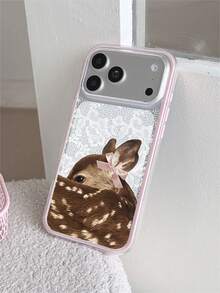 1pc Deer Lace Pattern, Contrast Color 2-In-1 Pink Shockproof Phone Case, TPU Material, Suitable As Holiday Gift, Compatible With Apple IPhone 11 12 13 14 15 16pro/Promax/14 15 16plus/17, Unisex - Multicolor - View 5