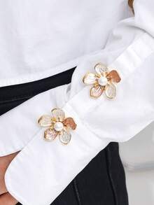 Cring Coco 2 Buah Penutup Kancing Mewah Ringan Wanita, Motif Bunga Khaki dengan Inlay Mutiara Imitasi, Kancing Manset Kemeja Paduan Seng yang Dapat Dilepas, Kancing Dekoratif dengan Jahitan Penuh di Bagian Belakang, Manset Multifungsi, Perhiasan Mewah untuk Pemakaian Sehari-hari Saat Bepergian - Khaki - View 11