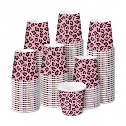 Pink Leopard Print 3oz Paper Cups 100 Pack Small Disposable Party Cups Animal Leopard Print  Cups For Bathroom Mouthwash Rinse Girls Birthday Baby Shower Party Supplies And Home Use