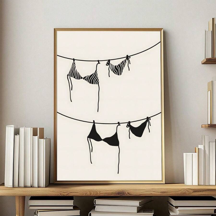 Tranh treo tường bikini tối giản, tranh in trên vải canvas, tranh vẽ bikini phong cách Boho, poster áo tắm, trang trí bãi biển đen trắng cho mùa hè, nhà cửa, ký túc xá, phòng ngủ, quà tặng trang trí tường cho phái nữ, có khung hoặc không khung. - Nhiều màu - Xem 1