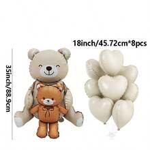 9pcs Cream Hugging Bear Foil Balloons, Cream Heart Balloons, Suitable For Birthday Party Decoration, Cartoon Bear Balloon Set - View 7
