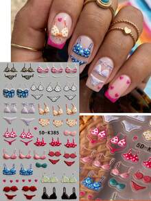 2片装夏季性感比基尼5D立体浮雕美甲贴纸 - 彩色3D蕾丝豹纹美甲贴 - 3D自粘立体装饰贴纸 - 适合海滩度假/泳池派对/音乐节/辣妹风DIY美甲 - 彩色 - 查看 3