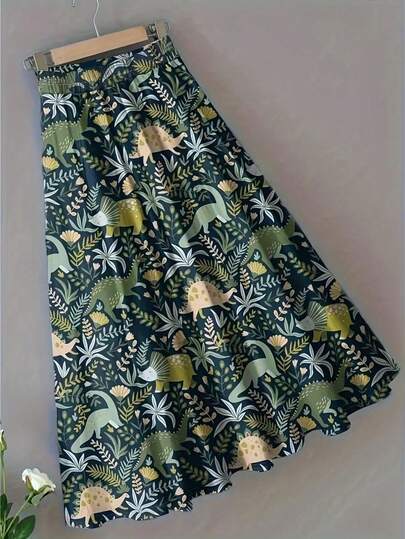 Plus Size Women Fashion Casual Elegant Floral Print A-Line Skirt Summer