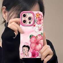 Fondo tropical floral rosa de Betty Boopfunda de teléfono Fundas compatibles con ,Apple,VIVO,OPPO,,, y Honor.Fabricadas en silicona TPU,ofrecen protección contra golpes y caídas. - Blanco - Ver 6