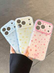 Cute Spring Blue Rose Flower Soft Phone Case Compatible With IPhone 17 Pro Max 17Pro 16 Pro Max 16Pro 15 Pro Max 15Pro 17 16 15 Romantic Lovely Floral Pattern Camera Lens Protect Anti-Drop Shell Stylish Bumper Cover - Baby Blue - View 3