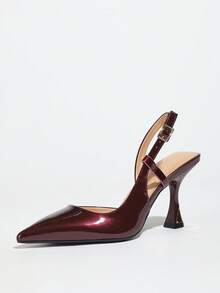 Giày sandal cao gót nữ thanh lịch, giày cao gót mũi nhọn màu đỏ tía bóng, giày cao gót hở gót thời trang, giày dự tiệc/dự tiệc/lễ phục/trang trọng gợi cảm, giày cao gót màu đỏ tía, giày cao gót tốt nghiệp/phù hợp với váy. - Màu Đỏ Sâu - Xem 6