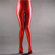High Waist Sheer Opaque Glossy Yoga Dance Leggings Plus Size 7050 Seamless Footed Tights For Women - 酒紅色 - 查看 1