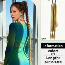 26-32 Inch Braided Ponytail Hair Extensions With Hair Ties - Handmade Wrap Around Synthetic Hair Pieces, Fluffy Soft Natural Look, Heat Resistant For Daily, Wedding, Party, Halloween And Christmas (Gold) - Multicolor - View 12