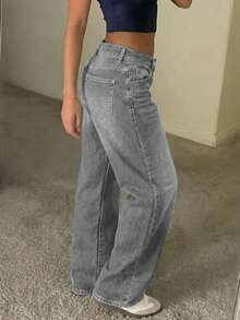 Quần jeans ống đứng dáng retro cho nữ - Màu Xám nhạt - Xem 4