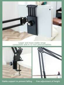 Soporte plegable y giratorio de 360 grados de metal para teléfono/tableta, estilo de abrazadera de escritorio para transmisión en vivo y fotografía - Negro - Ver 6