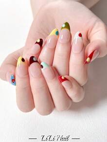 10 piezas de puntas de uñas cortas en forma de almendra hechas a mano, estilo Y2K lindo para verano, diseños nude, rojo, lunares, francés y talla grande, adecuadas para uso diario, fiestas, oficina y otras ocasiones de mujeres, reutilizables, incluye herramientas para uñas - Multicolor - Ver 4