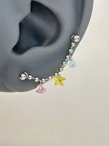 1 pieza Pendiente de cartílago en forma de estrella y corazón de acero inoxidable 316L, joyería de perforación elegante y linda con suerte, adecuada para cartílago de la oreja, hélix, lóbulo - Plateado - Ver 5
