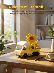 352 pezzi Set di mattoncini da costruzione mini per ragazzi e adulti dai 14 anni in su, kit di assemblaggio di un camion con girasole giallo, modello da collezione per decorazione da scrivania, giocattolo creativo, regalo per compleanno/festa della mamma - Multicolore - Visualizzare 4