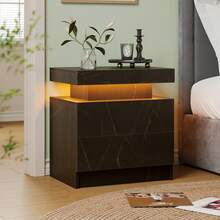 Night Stand Set 2 LED Bedside Table With Wood 2 Drawers Modern End Side Table For Bedroom - Black Gold - View 2