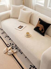 1pc Classic Beige Sofa Cover, High Elasticity, Dust-Proof And Dirt-Resistant, Machine/Hand Washable Furniture Protector, Suitable For Daily Use, Fits 3/4 Seater Sofa (Multiple Sizes Available),Fall Decor,Autumn Decor,Room Decor - Beige - View 2
