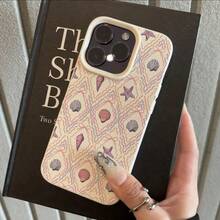1pc TPU Material Elegant Pink Rhombus Starfish Shell Bow Design Phone Case Suitable For IPhone 17 Pro Max/17/16 Pro Max/15/13/12/11, S20 FE/A15/S24/A55, Note 11/Note 12/Note 13 Pro, Full Coverage Anti-Drop Soft Protective Phone Cover - White - View 2