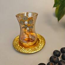 1pc Gold Color Diamond Studded Creative Coffee Cup, Heat-Resistant Tea Color Diamond Pearl Glass Latte Cup, Gold Dried Fruit & Sweet Dessert Storage Butterfly, Pearl Coffee Stirring Spoon - Gold - View 5
