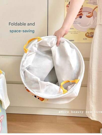 Large Capacity Foldable Laundry Basket, Cute Cartoon Dirty Clothes Basket With Portable Handle, Multi-Scene Toy Storage Box Suitable For Home And Dorm