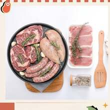 圆形铸铁烤盘，带木质底座 - 适用于牛排、法式烤肉、烧烤热菜，适用于餐厅和家庭厨房 - 彩色 - 查看 2