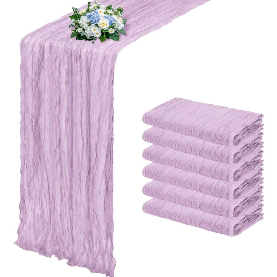 Camino de mesa de gasa de queso con lavanda, decoración de mesa de gasa de queso con estilo bohemio, adecuado para decoración de bodas, recepciones de bodas interiores/exteriores, bodas campestres, despedidas de soltera, San Valentín, fiestas de cumpleaños, ceremonias, cenas, meriendas, fiestas de soltera y otras ocasiones especiales - Lila Púrpura - Ver 1