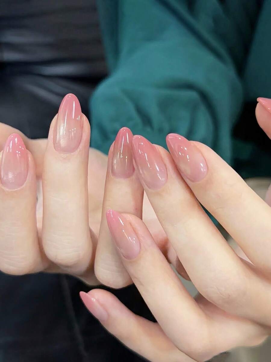 Bộ 24 móng giả hình hạnh nhân cỡ trung bình, thiết kế tối giản, màu hồng ombre họa tiết mắt mèo, bao gồm 1 gel dán và 1 dũa móng, thích hợp cho tiệc tùng, khiêu vũ và sử dụng hàng ngày, có thể tháo rời và tái sử dụng. - Nhiều màu - Xem 1