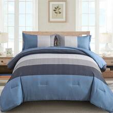 Black Comforter Set Queen Size,Reversible Black Grey Stripe Down Alternative Comforter For All Season,3 Pieces(1 Comforter+2 Pillowcases), Soft Microfiber Bedding Set 90"*90". Home Decor Home Decor Bed Comforter Set Mothers Day Gift. - 黑色 - 查看 8
