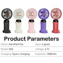 Portable Handheld Electric Fan With LED Display, USB Rechargeable Personal Travel Fan, 6-Speed Adjustment, Phone Holder, Suitable For Office, Bedroom, Camping, School And More - Handheld - View 10