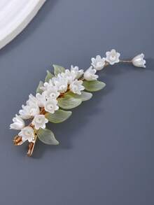 1pc Lily Of The Valley Flower & Leaf Retro Hair Clip, Suitable For Bride Wedding, Daily Party, Banquet And Other Occasions - Gold - View 5