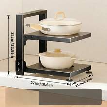 Adjustable Multi-Layer Pot Rack, Multifunctional Kitchen Storage, Suitable For Cabinet Or Countertop, Can Hold Pots, Pans, Utensils, Easy To Install And Adjust, Sturdy And Durable Kitchen Accessory, Kitchen Storage Item, Home Goods - Black - View 8