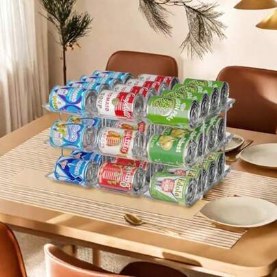 Organisateur de boîtes de conserve pour le garde-manger, présentoir modulaire à 3 niveaux, conception combinée flexible, en plastique transparent extra épais et durable, pour 36 boîtes de conserve, empilable pour le placard, le garde-manger, le réfrigérateur et le comptoir