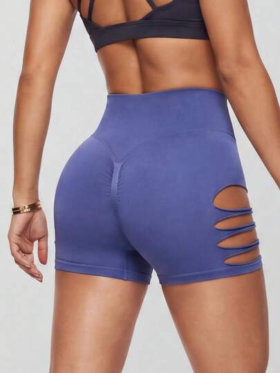 High Waist Seamless Hollow-Out Side Lifting Cycling Shaping Shorts