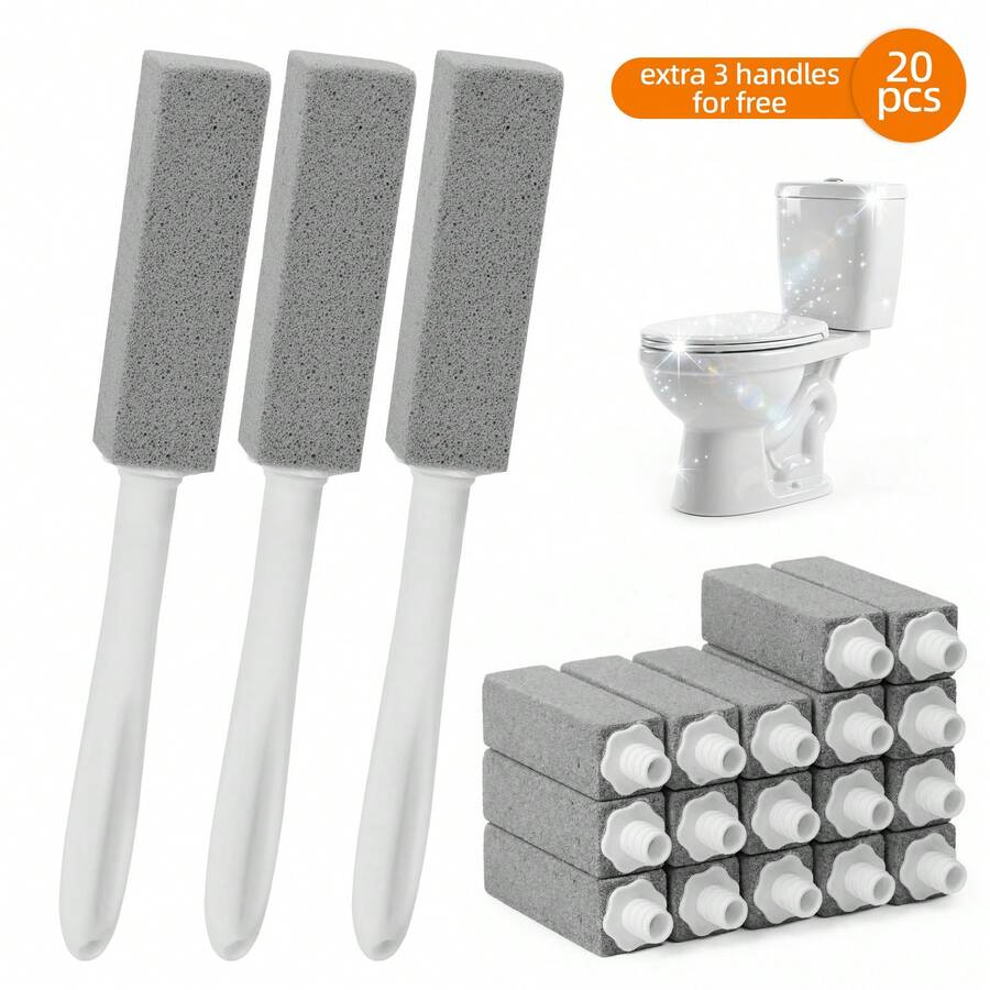 Tomnk 20pcs Pumice Stone For Toilet Bowl Cleaning, With 3pcs Handle, Scouring Stick Remove Toilet Bowl Hard Water Rings, Calcium Buildup And Rust For Cleaning Toilet, Bathroom, Kitchen Sink, Grill - xám - Xem 1