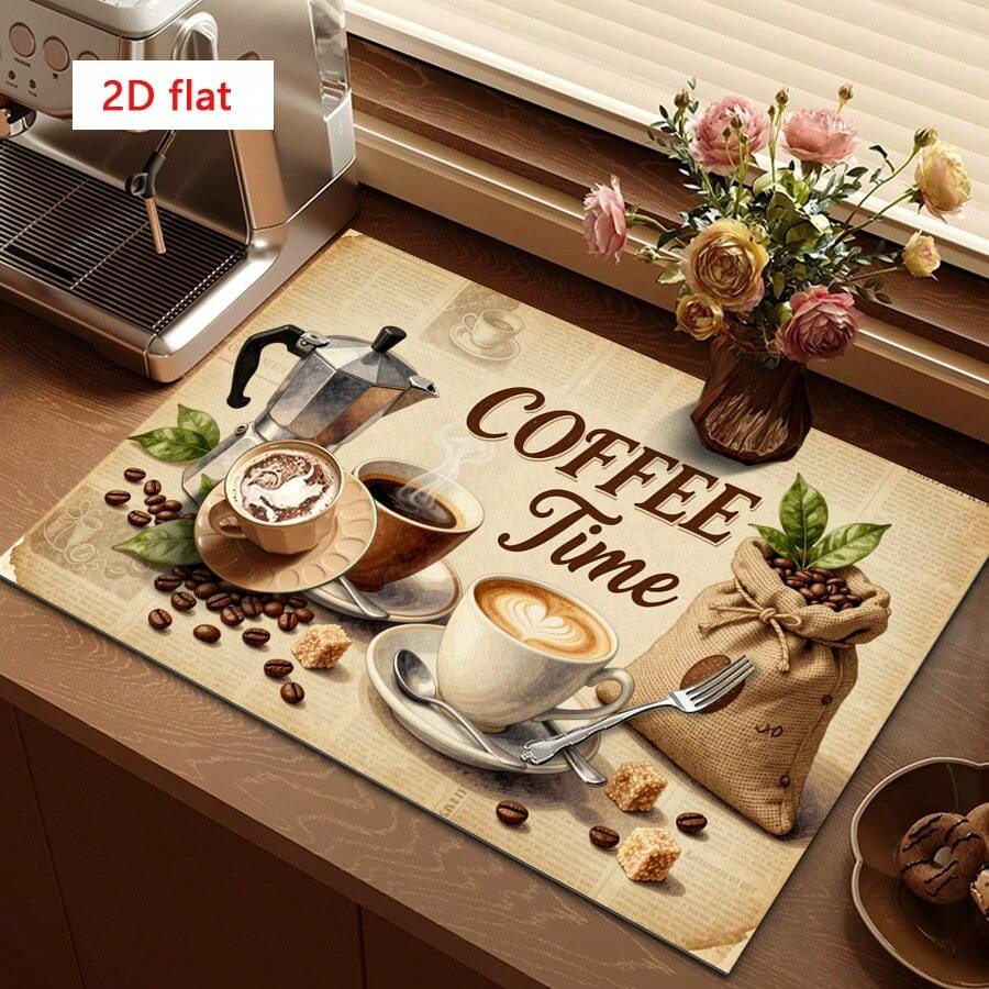 1pc Coffee Bean Pattern Absorbent Quick-Dry Dish Drying Mat, Multipurpose Drainage Pad, Home Gift, Desktop Decor