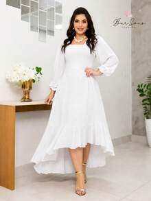 Women's Boho Chic Long Sleeve Midi Mullet Dress With Ruffles, Tailored Square Neckline, Spring/Summer, Christian Evangelical Fashion REF: Angela - 白色 - 查看 2