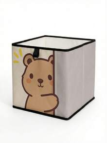 1 pieza Caja de almacenamiento plegable de gran capacidad, cesta de almacenamiento abierta con estampado de oso de dibujos animados, diseño de cajón multifuncional, ahorro de espacio para el hogar, dormitorio, guardería, almacenamiento debajo de la cama - Multicolor - Ver 5