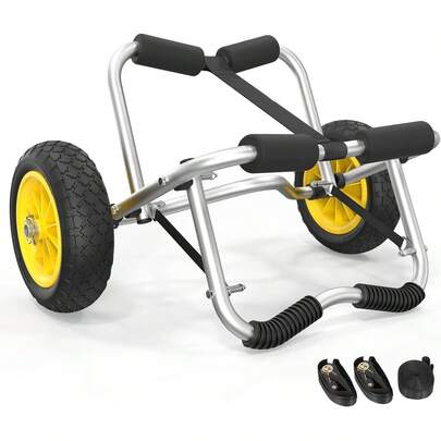 Kayak Cart Canoe Dolly Fishing Kayak Accessories Carrier Foldable Paddle Board Trolley Boat Trailer Transport With NO-Flat Airless Tires Wheels And 2 Ratchet Straps