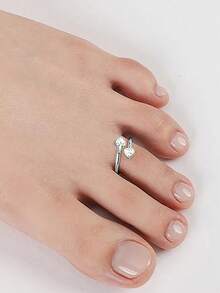 1pc S925 Sterling Silver Delicate Romantic Heart Shaped Toe Ring, Sweet & Cute Versatile Casual Luxury Heart Open Toe Ring, Asymmetrical Design Fashionable Niche - Love - View 5