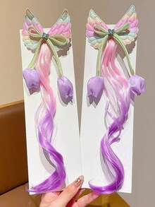 2个装 女孩甜美俏皮渐变蝴蝶、郁金香花朵和流苏发夹 - 彩色 - 查看 6