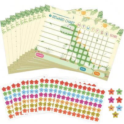 Hxezoc 10 piezas de Tablas de Recompensa y 7 piezas de Pegatinas de Estrellas - Refuerzo Positivo Familiar y Escolar Tablas de Tareas de Estrellas y Buen Comportamiento