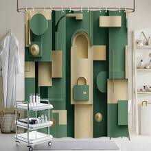 1pc/4pcs Modern Geometric Abstract Home Decor Bathroom Shower Curtain Set With 12 Hooks, Toilet Seat Cover, Bath Mat, Non-Slip Rug, Carpet, Polyester, Washable Curtain, Bathroom Accessories - A - View 5
