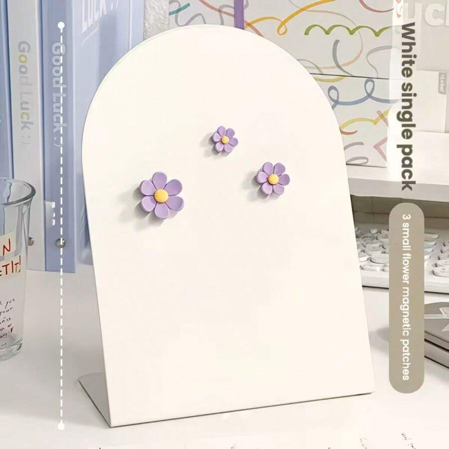 4pcs/Set [1 Board + 3 Flower Magnets] 2025 Magnetic Message Board Office Desktop Whiteboard Household Memo Reminder Board Entrance Hall Note Double-Sided Anime Desktop Magnetic Message Board Note Board Vertical Badge Small Card Storage Display Board