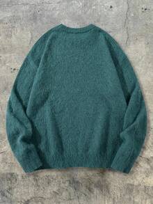 ANDREILEE Sweater Rajut Pullover Leher Bulat Dasar Pria, Motif Huruf Blok Warna, Gaya Pendek Longgar Kasual, Musim Gugur/Dingin - Hijau - View 3