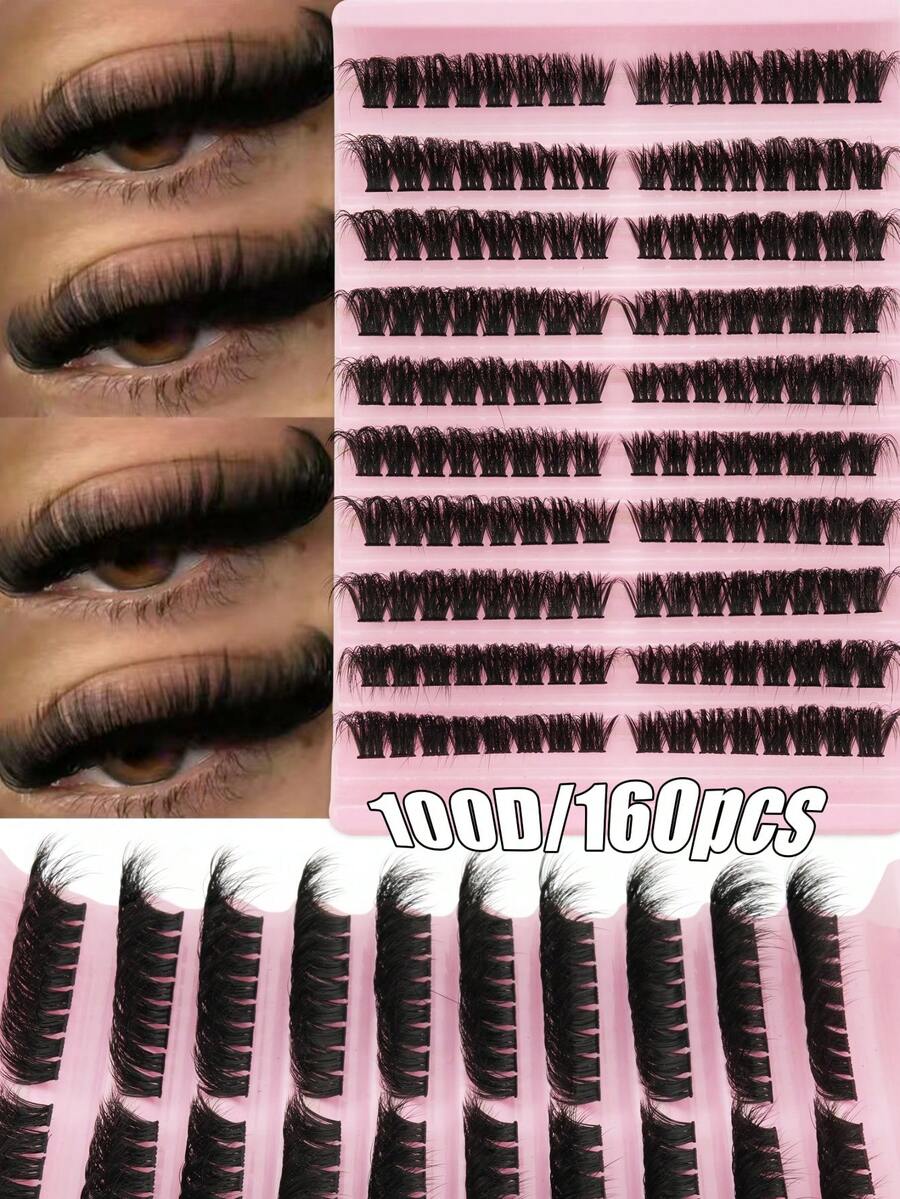 Set de 160 piezas de racimos de pestañas DIY, rizadas al estilo ruso, extensión de pestañas clásica 100D, longitud de 8-16mm, esponjosas y suaves, herramienta de belleza fácil de aplicar - D - Ver 1