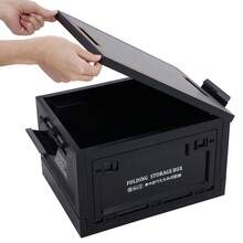 LIVINGANDHOME Black Outdoor Camping Foldable Storage Box With Wooden Tabletop & Stand, Multi-Functional Large Capacity Storage Organizer With Front Pull Ring & Side Snaps, Pressure-Resistant PP Material, Anti-Slip Grid Base, Collapsible Design For Easy Storage & Transport, Stackable Sturdy Storage Case For Camping, Picnic & Car Trunk - 45L Black(24cm H) - View 7