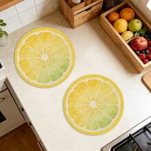 A Circular Placemat With Fresh Lemon Slices And Lace Patterns, Suitable For Use In Spring, Summer, Autumn, And Winter. It Adopts A Multi-Color Pattern Design And Is Woven From 100% Polyester Fiber. - Multicolor - View 9
